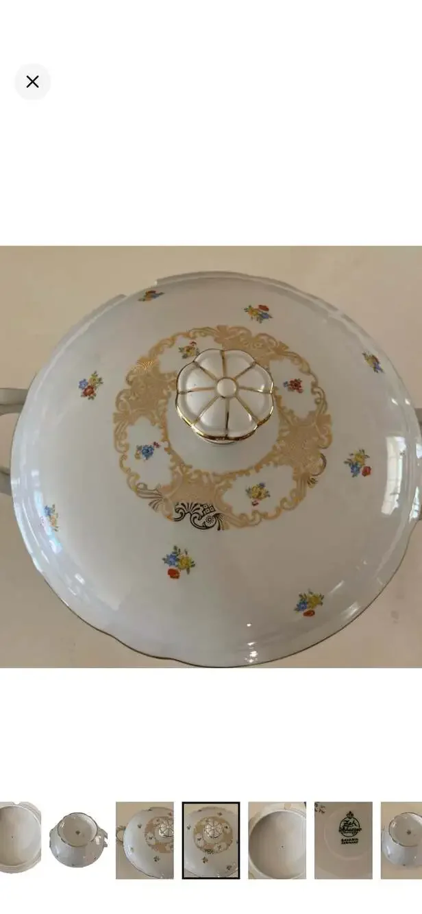 Zeh Scherzer Bavaria Germany Antique Porcelain Covered Vegetable Tureen with Flo